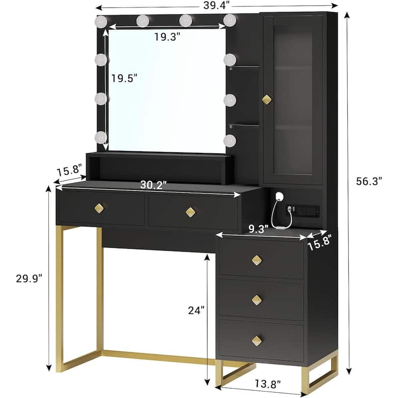 Makeup Vanity with Charging Station Mirror with Lights 5 Drawers
