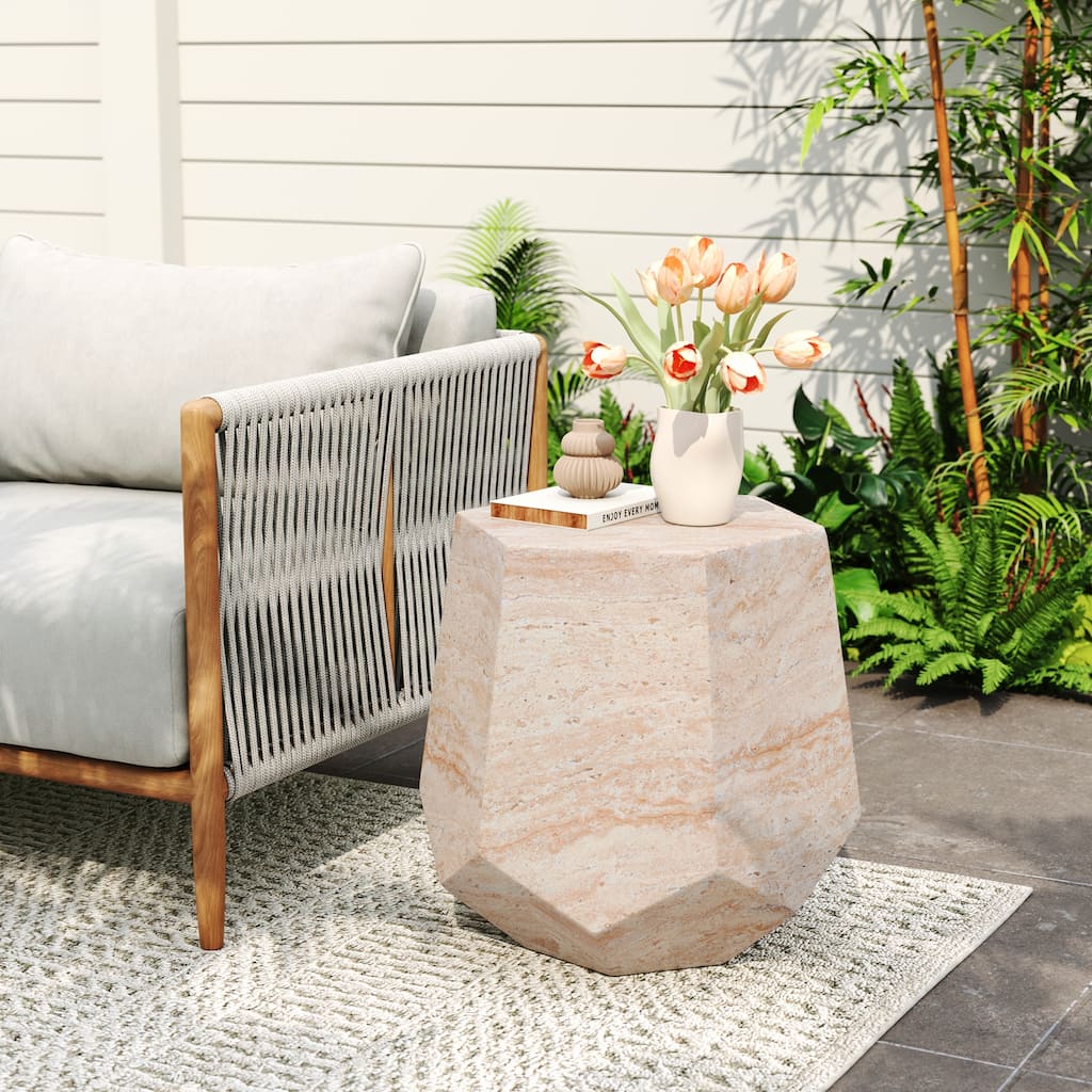 Outdoor/Indoor Lightweight Concrete Side Table,Hexagonal Table