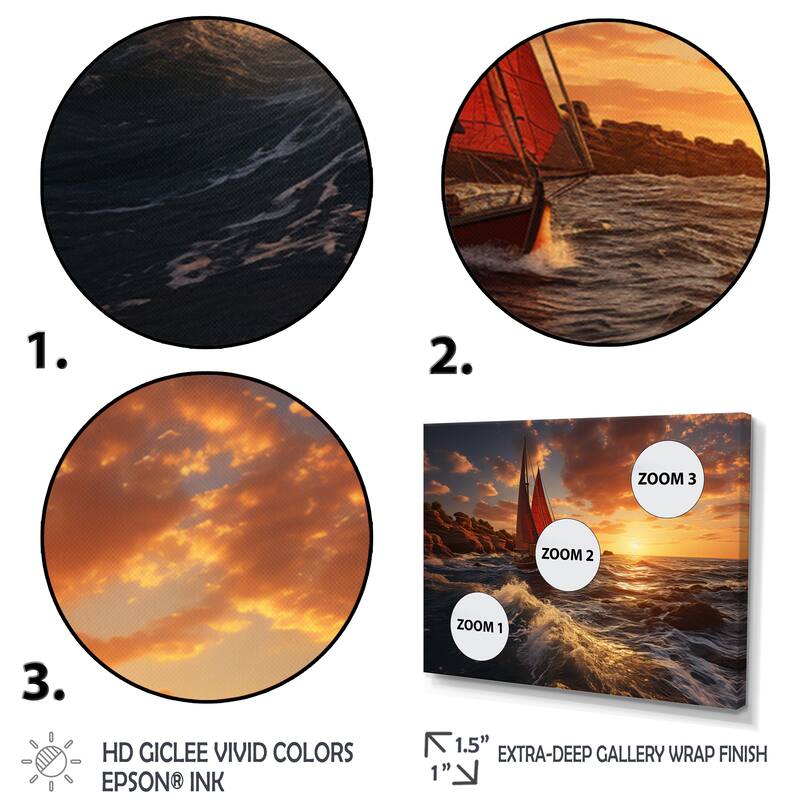 Designart "Spain Sunset Sail I" Nautical & Beach Framed Wall Art Prints