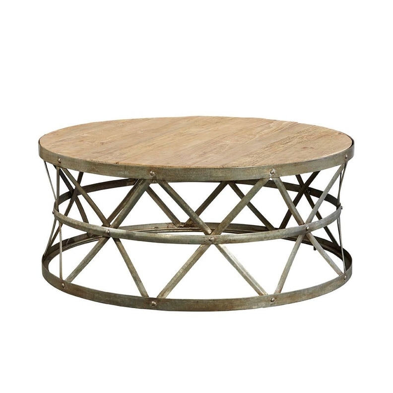 Ringling 43 Inch Distressed Steel Reclaimed Elm Coffee Table Overstock 32627128