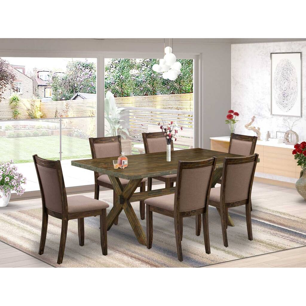 HomeStock 7-Piece Distressed Jacobean Finish Solid Wood Top Dining Table with 6-Chairs