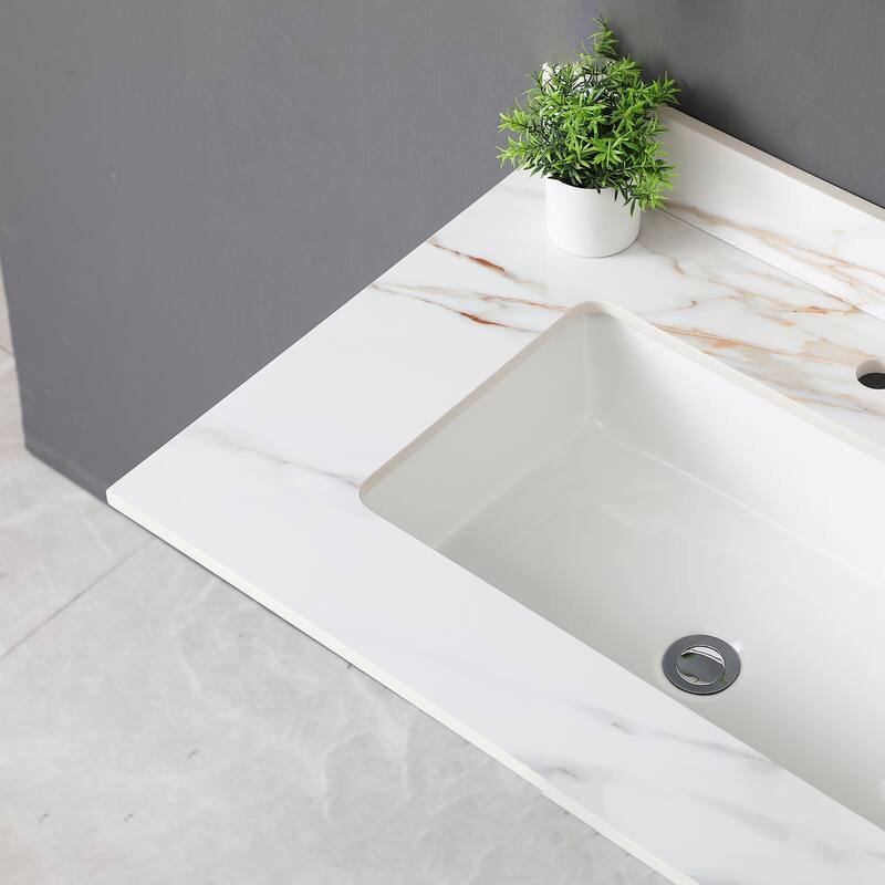 31 Inch Marble Vanity Top,Bathroom Vanity Top with Undermount Rectangular Middle Sink and 4 Inch Height Backsplash