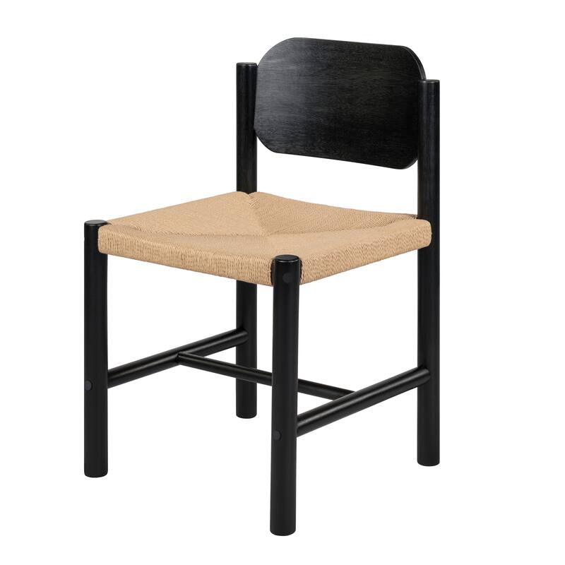 Wooden Dining Chair Set of 2, Ergonomic Kitchen & Dining Room Chairs, Armless Side Chairs with Paper Rope Weave Seat