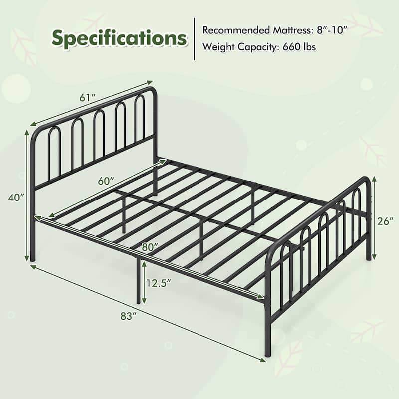 Gymax Stylish Queen Size Metal Bed Frame Platform Bed Base w/