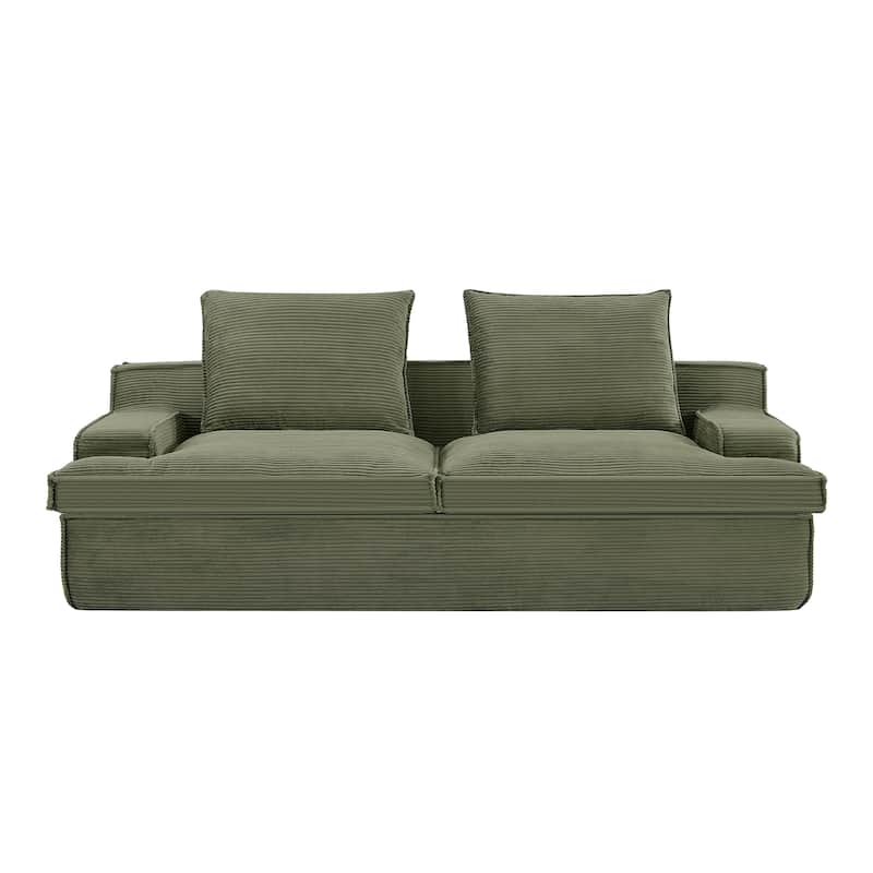 Oversized 4 Seater Green Corduroy Sofa, 91x41x27 inches, No Assembly