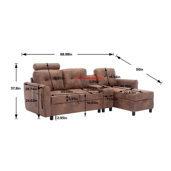 Modern LShape Sectional Storage Sofa of Living Room 89"Wx50"Dx38"H