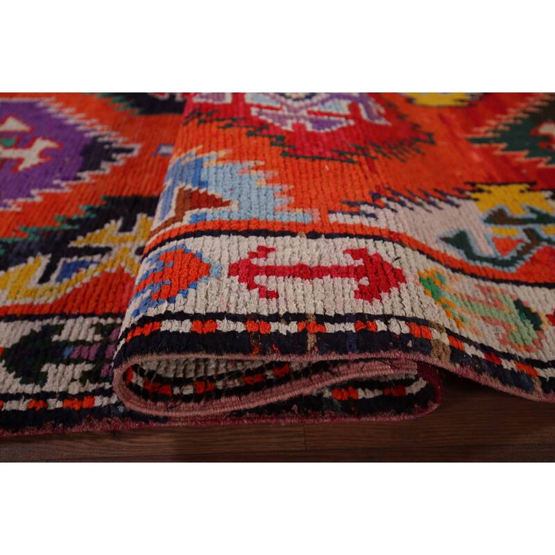 Orange Tribal Anatolian Oriental Runner Rug Handmade Silk Carpet - 3'0"x 13'3"