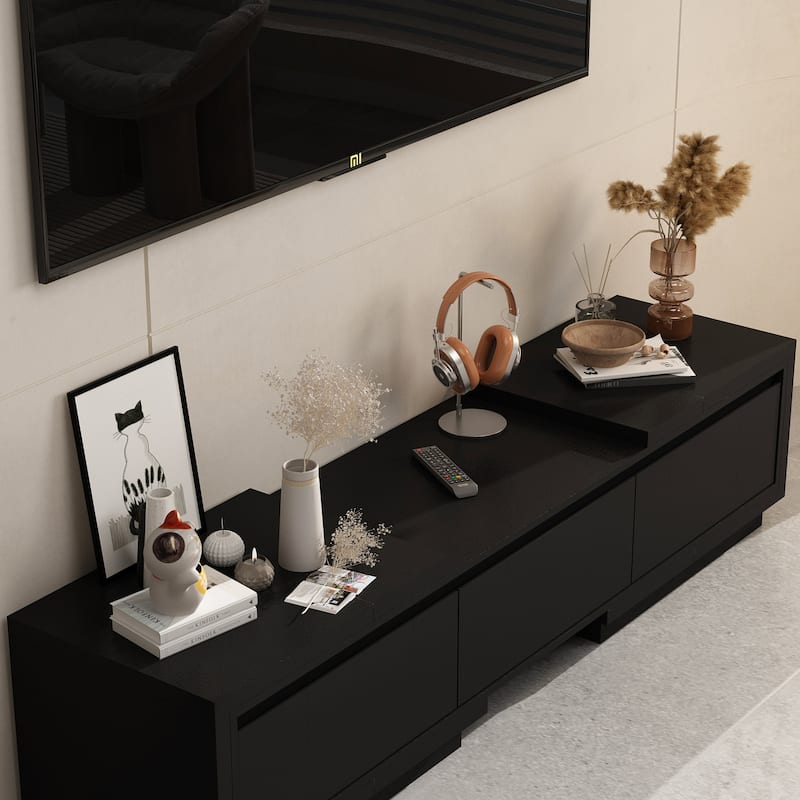 Modern Style Extendable TV Stand with 3Drawer White/Black 65.4"-106.3"