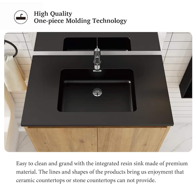 Freestanding Bathroom Vanity Set in Oak with Integrated Solid Surface Sink