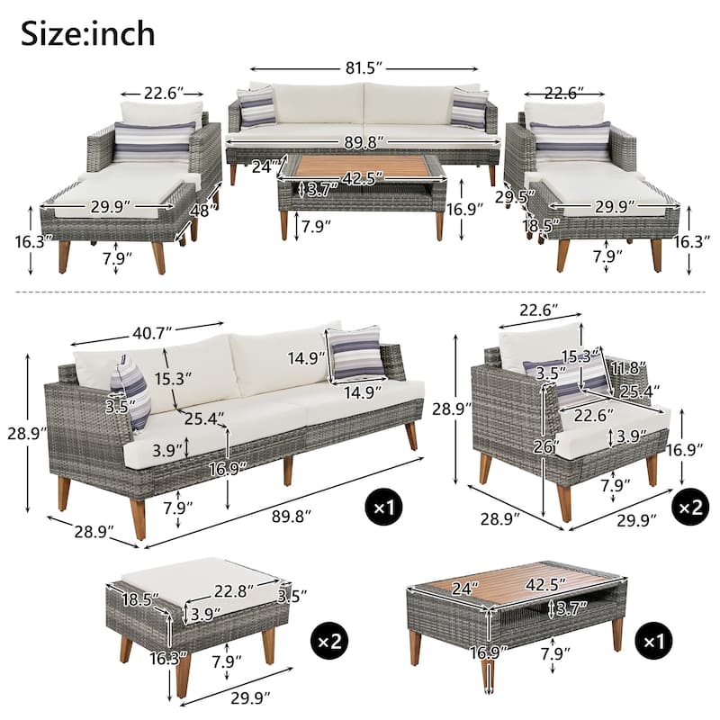 All-weather PE Wicker Sectional Sofa Set Patio Conversation Sofa Set with Coffee Table, 6-Piece Outdoor Furniture Set