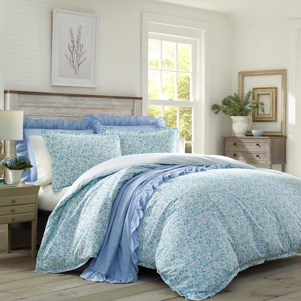Laura Ashley Jaynie Blue Cotton Duvet Cover Set