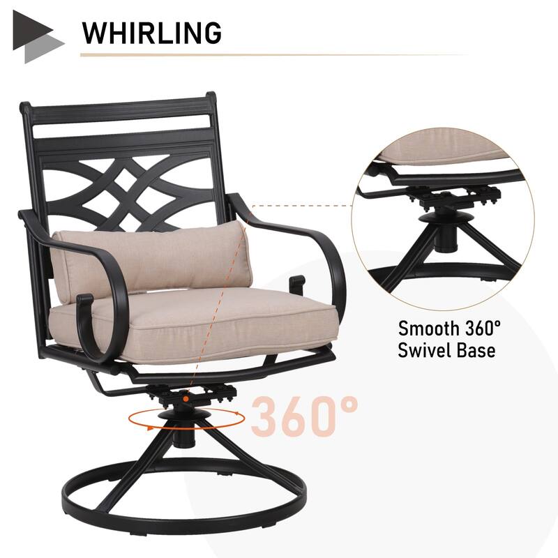 MAISON ARTS 2-Piece Cast Iron Pattern Patio Dining Chairs with Thick Cushions