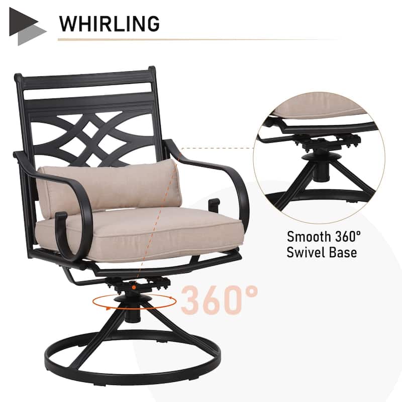 MAISON ARTS Wood-look Table and 4 Pattern Swivel Chairs with Cushion 5-Piece Metal Outdoor Patio Dining Set