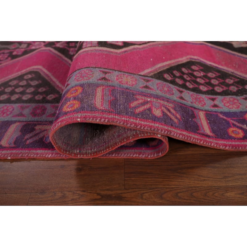 Fuchsia Ardebil Persian Vintage Runner Rug Hand-Knotted Wool Carpet - 3'7" x 12'0"