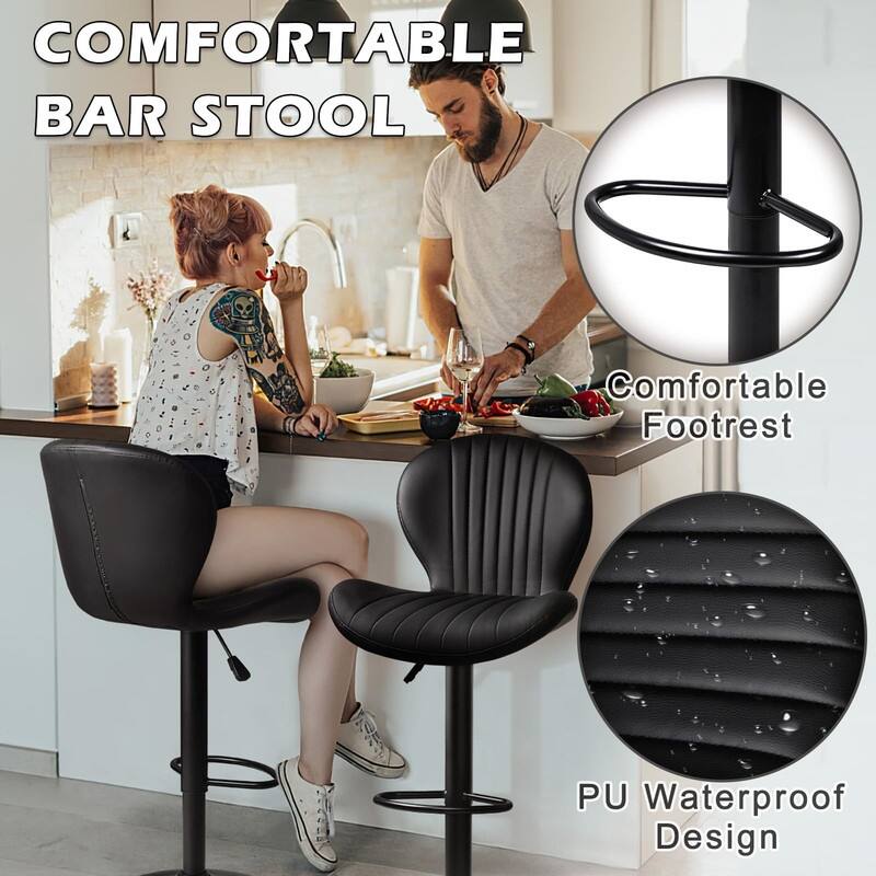 Bar Stools Set of 2,Adjustable Swivel Counter Height Bar Stools - 15.7"D x 19.6"W x 46.9"H