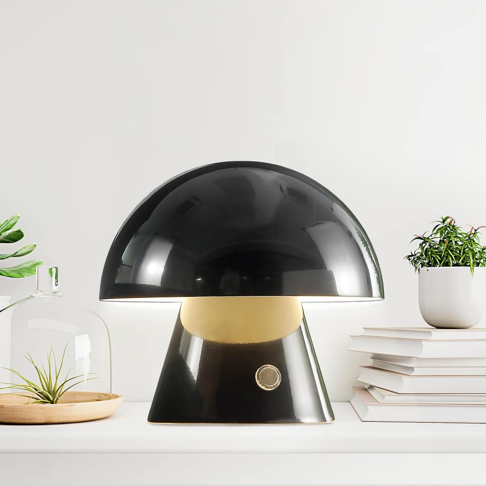 Alyson 7" Contemporary Bohemian Rechargeable/Cordless Iron Integrated LED Mushroom Table Lamp, by JONATHAN Y