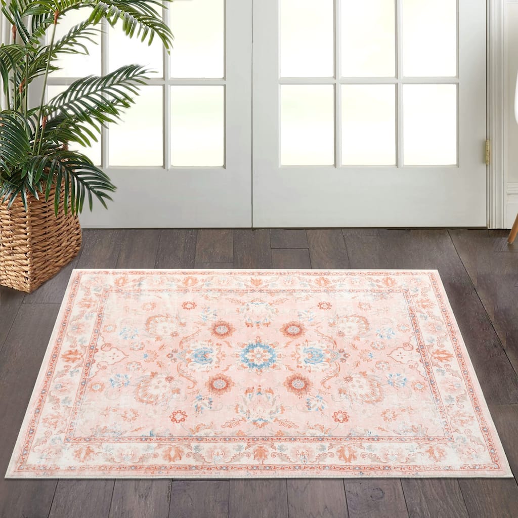 Boho Vintage Medallion 2x3 Area Rug, Washable Floral Print Small Entryway Rug Doormat - 2' x 3' Oval