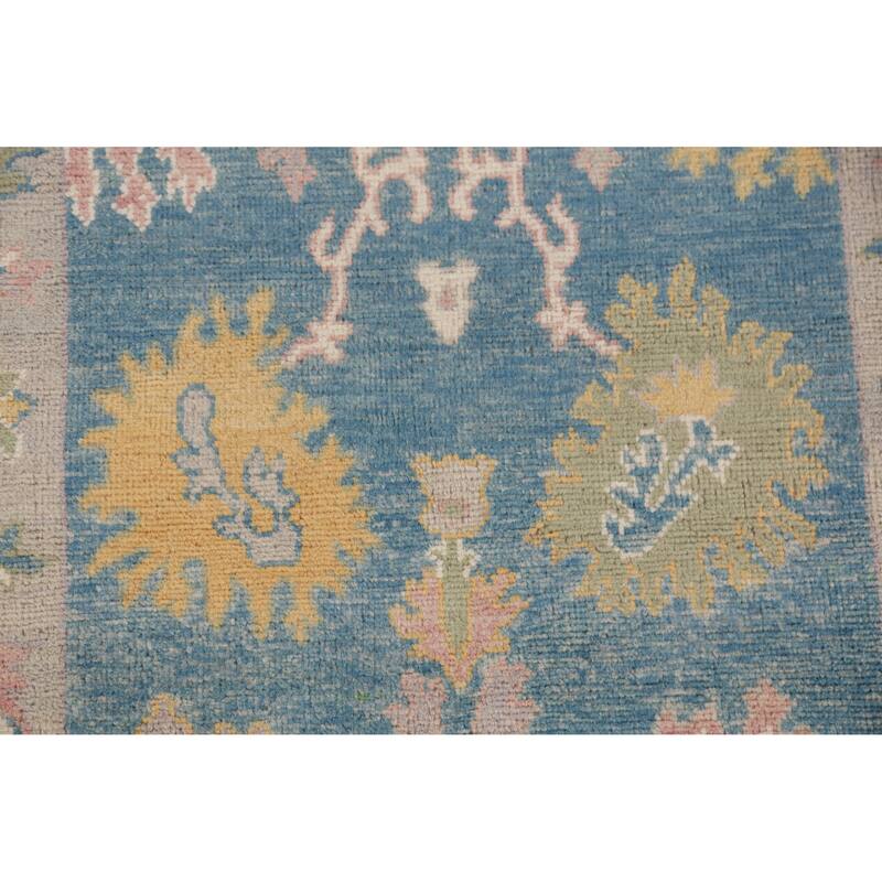 Hand Knotted Oriental 100% Wool Carpet Transitional Floral Navy Blue & Blues Oushak Runner Rug - 11' 7'' X 2' 10''