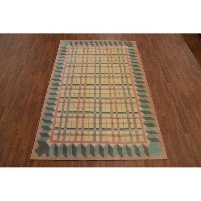 Hand-knotted Tribal Wool Yellow Geometric Oriental Area Rug - 8' 10'' X 5' 10''