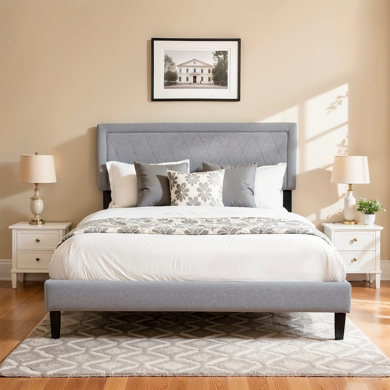 Subrtex Modern Upholstered Bed Frame,Solid wood Platform,No Box Spring Needed - Queen - Grey