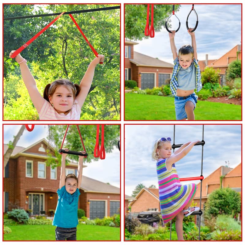 50ft Ninja Warrior Obstacle Course for Kids with Suspension Bridge Tree Slackline Jungle Gym for Backyard