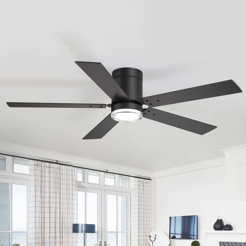 52" Reversible 5-Blade Flush Mount Ceiling Fan with LED Light and Remote