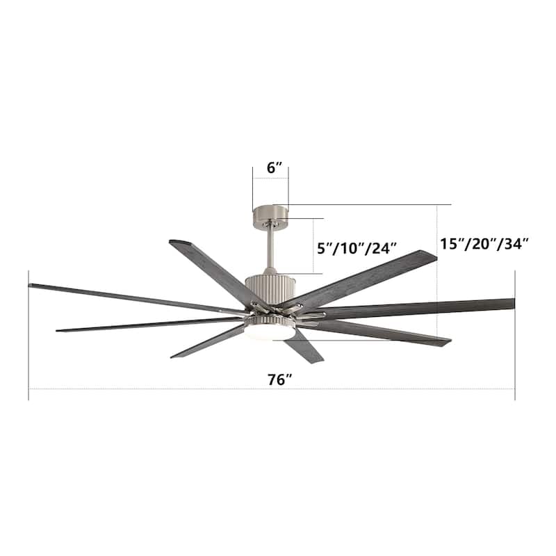 52"/66"/72"/76 Inch Modern Ceiling Fan with Dimmable LED Light ,Remote&APP Control,8 Blades for Large Living Room,Porch