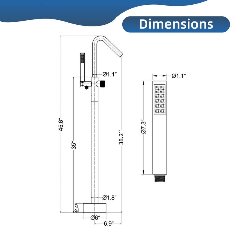 Modland 46''H Outdoor Shower System 316 Stainless Steel Thermostatic Freestanding Poolside Faucet with Swivel Spout - 46'' H