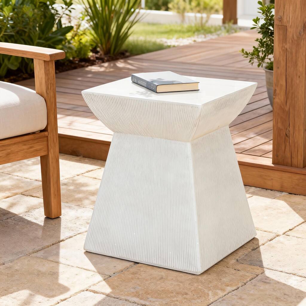 Christopher Knight Home - Voisin Antique Artisan Outdoor Magnesium Oxide Side Table with Sculptural Pedestal Silhouette - 15.2"L