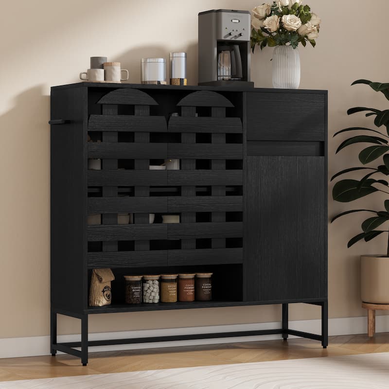 44.3"Sideboard Cabinet With Storage,Coffee Bar Console Table With Storage,Storage Cabinet With Arched Lattice Doors And Drawer - Black