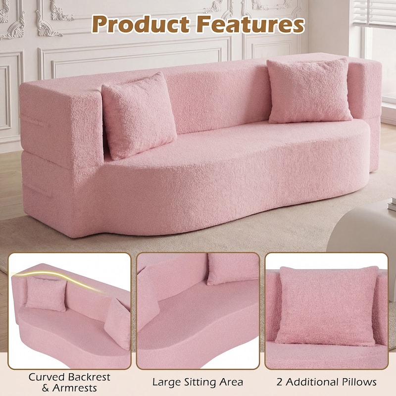 Gymax 75.5'' Folding Sofa Bed w/2 Comfortable Pillows No Assembly