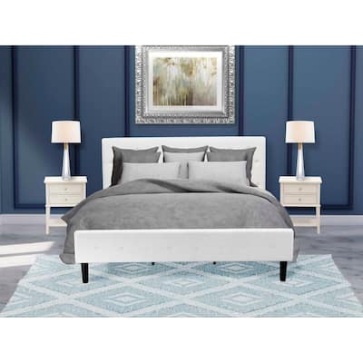 3-Piece Bed Set - Button Tufted Platform Bed - Velvet Upholstered Headboard & Nightstand