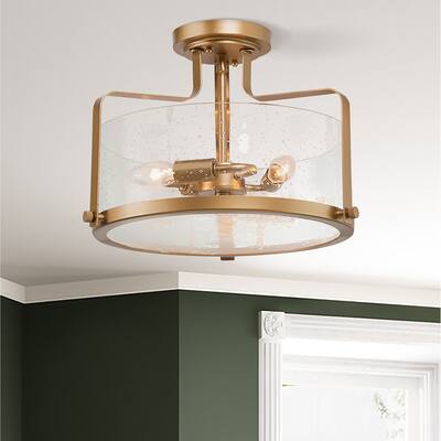 Modern Farmhouse 3-Light Drum Glass Semi-Flush Mount Ceiling Lights