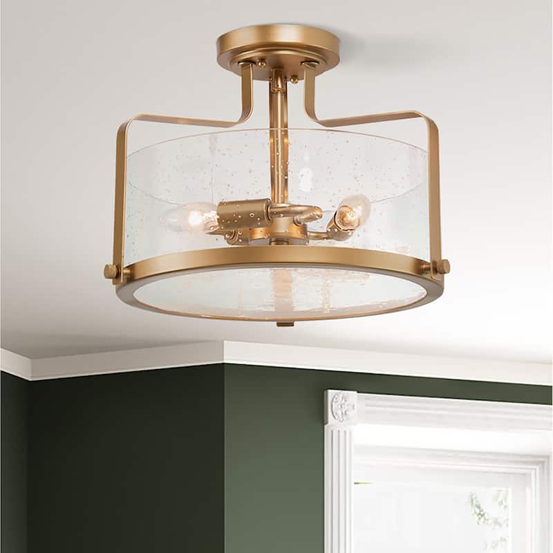 Modern Farmhouse 3-Light Drum Glass Semi-Flush Mount Ceiling Lights