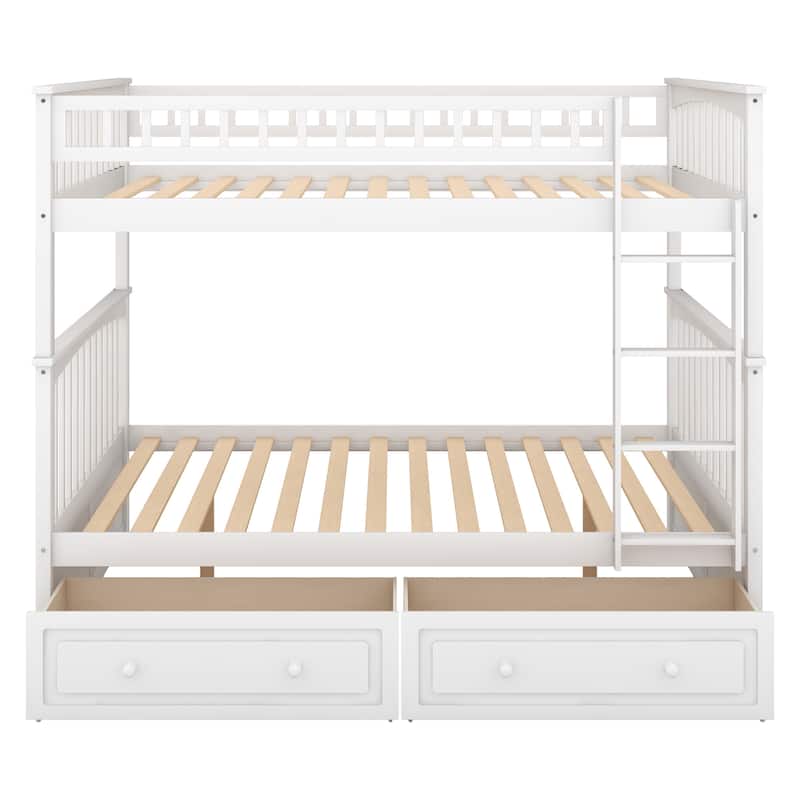 Full over Full Bunk Bed with Drawers, Convertible Beds, Gray - N/A