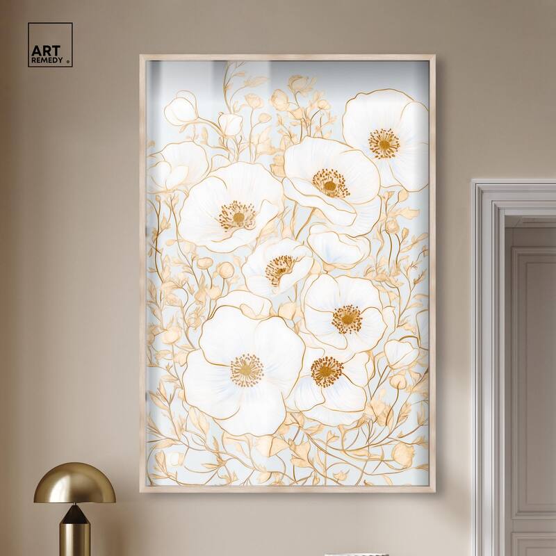 White and Gold Poppies I Shadowbox by Art Remedy