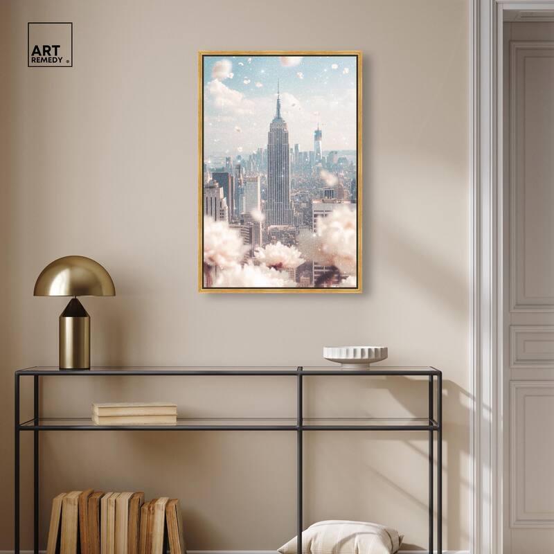 Peonies Over New York Canvas by Art Remedy