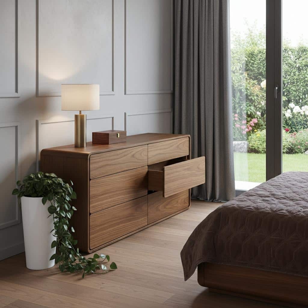HomeRoots 59" Walnut Solid Wood Six Drawer Double Dresser