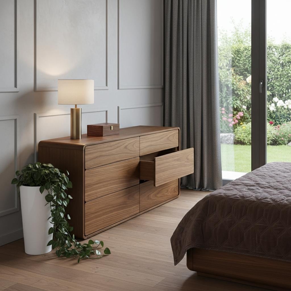 HomeRoots 59" Walnut Solid Wood Six Drawer Double Dresser