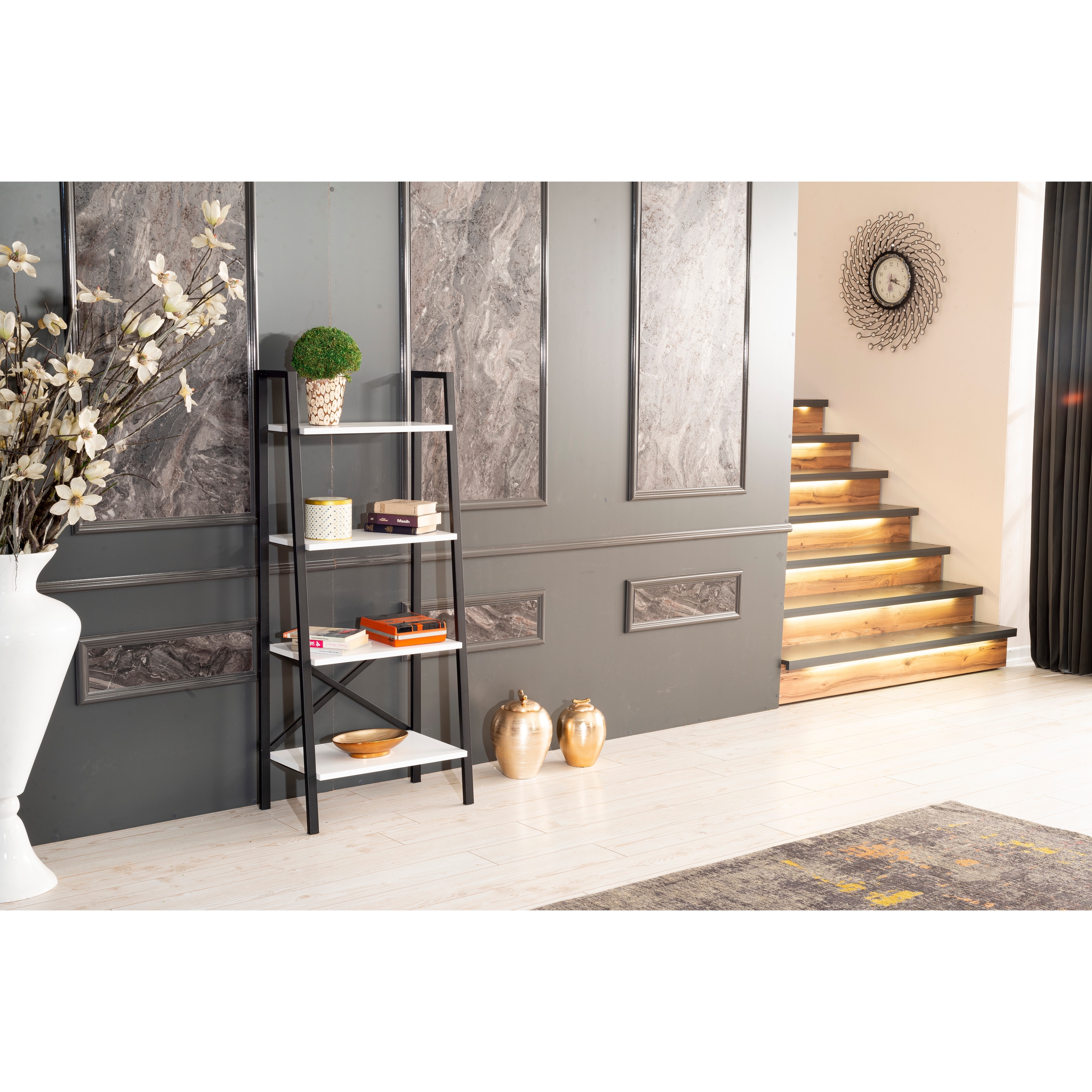 5 Tier Modern Ladder Bookshelf Metal Frame Bookshelf for Small