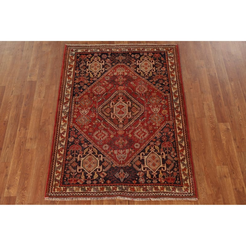 Pre-1900 Antique Vegetable Dye Shiraz Persian Rug Handmade Wool Carpet - 3'5"x 4'9"