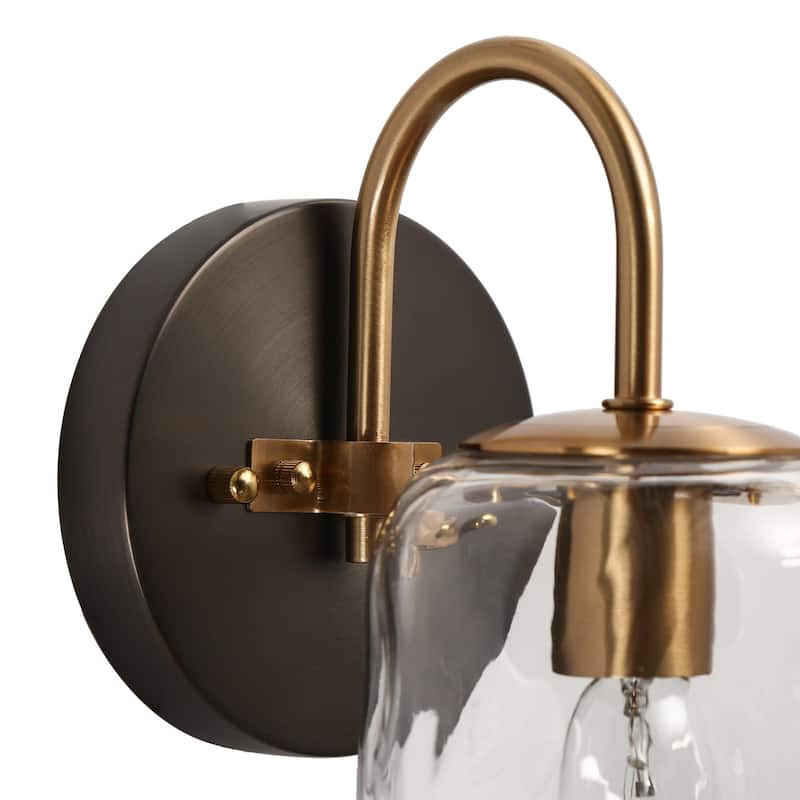 Modern Farmhouse 1-Light Mason Jar Wall Sconce Hand-blown Glass Bathroom Vanity Light - D 4.3" x H 9.4"