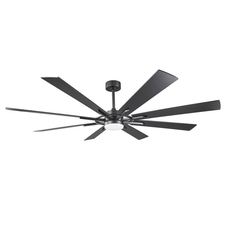 72" Matte Black Large Windmill Farmhouse Integrated LED Ceiling Fan with Light and Remote - 72"Wx12.8"H