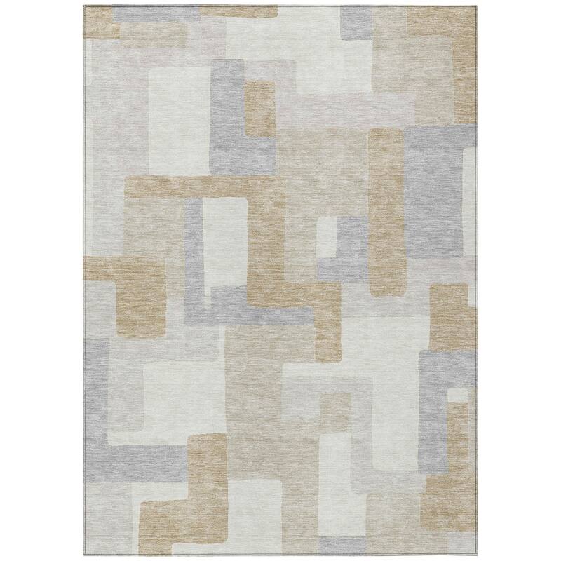 Machine Washable Indoor/ Outdoor Contempoary Blocks Chantille Rug