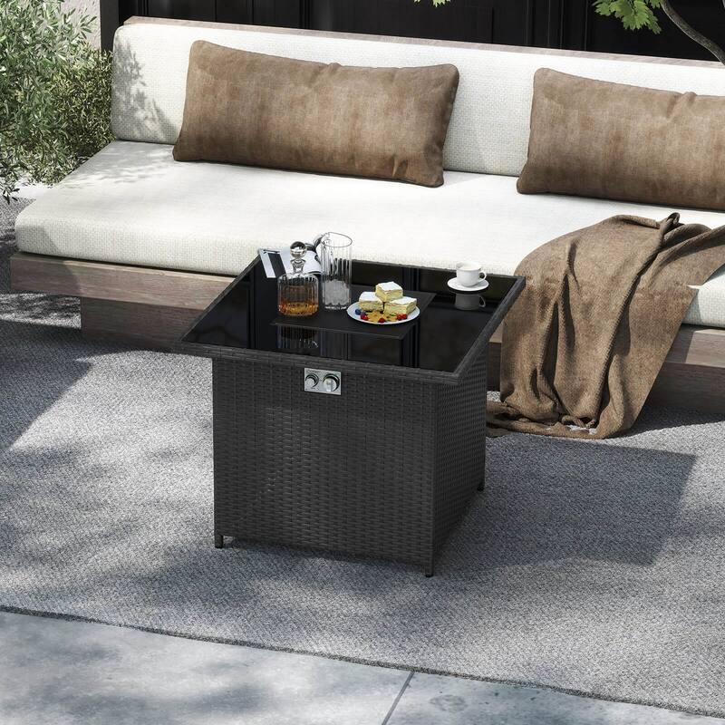 Costway 32.5" Propane Fire Pit Table Outdoor Wicker Gas Firepit with - See Details