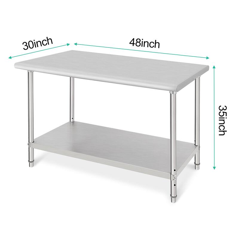 48" x 30" Stainless Steel Work Table with Under Shelf - 48 x 30