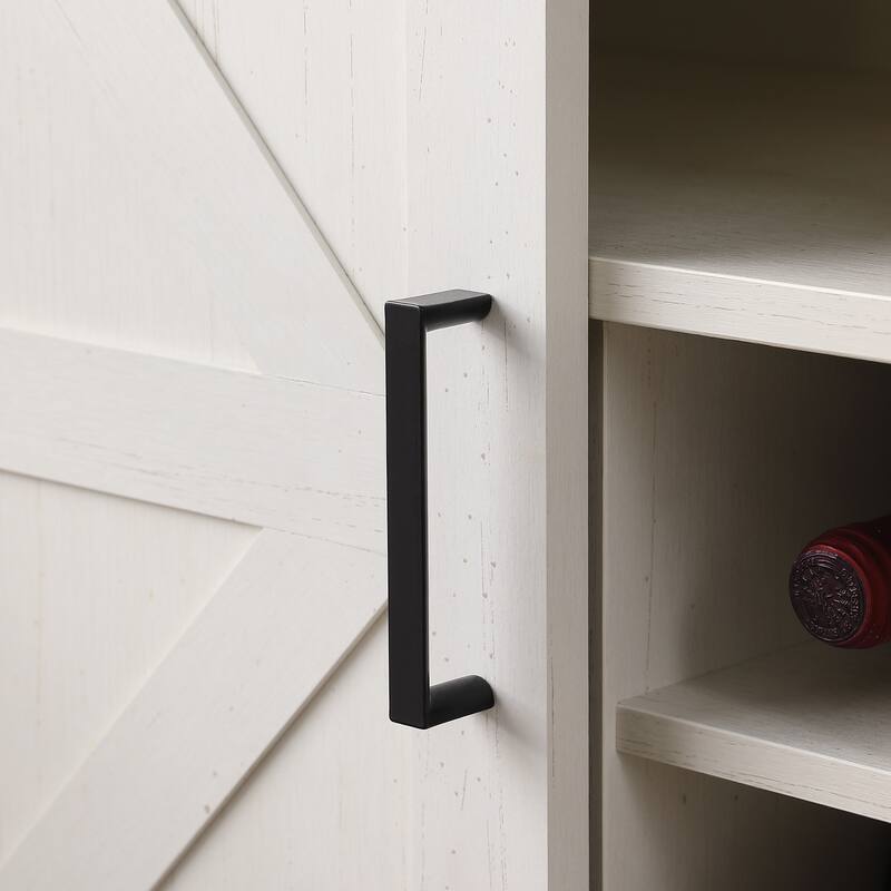 Farmhouse Storage Cabinet with Sliding Barn Door & Wine Shelf, Small Storage Cabinet for, Kitchen, Living Room, Rustic O