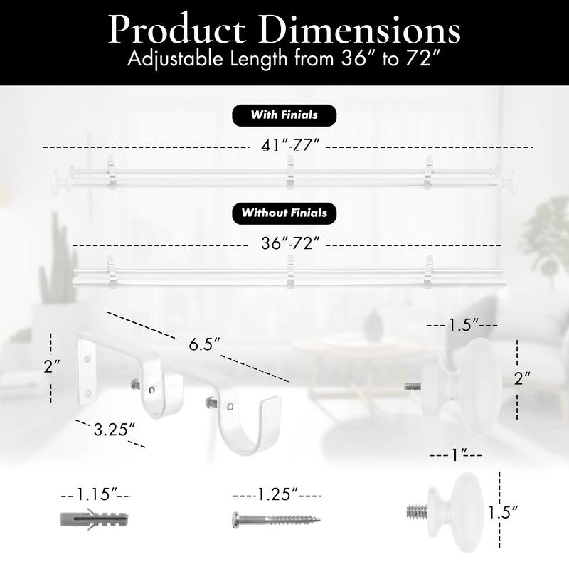 Meriville 1-Inch Diameter Prima Telescoping Double Window Treatment Curtain Rod