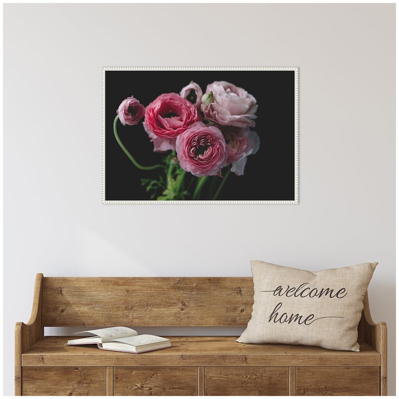 Kate and Laurel Sylvie Mood Dark Pink Ranunculus Flower Bouquet Framed Canvas by Kristy Campbell