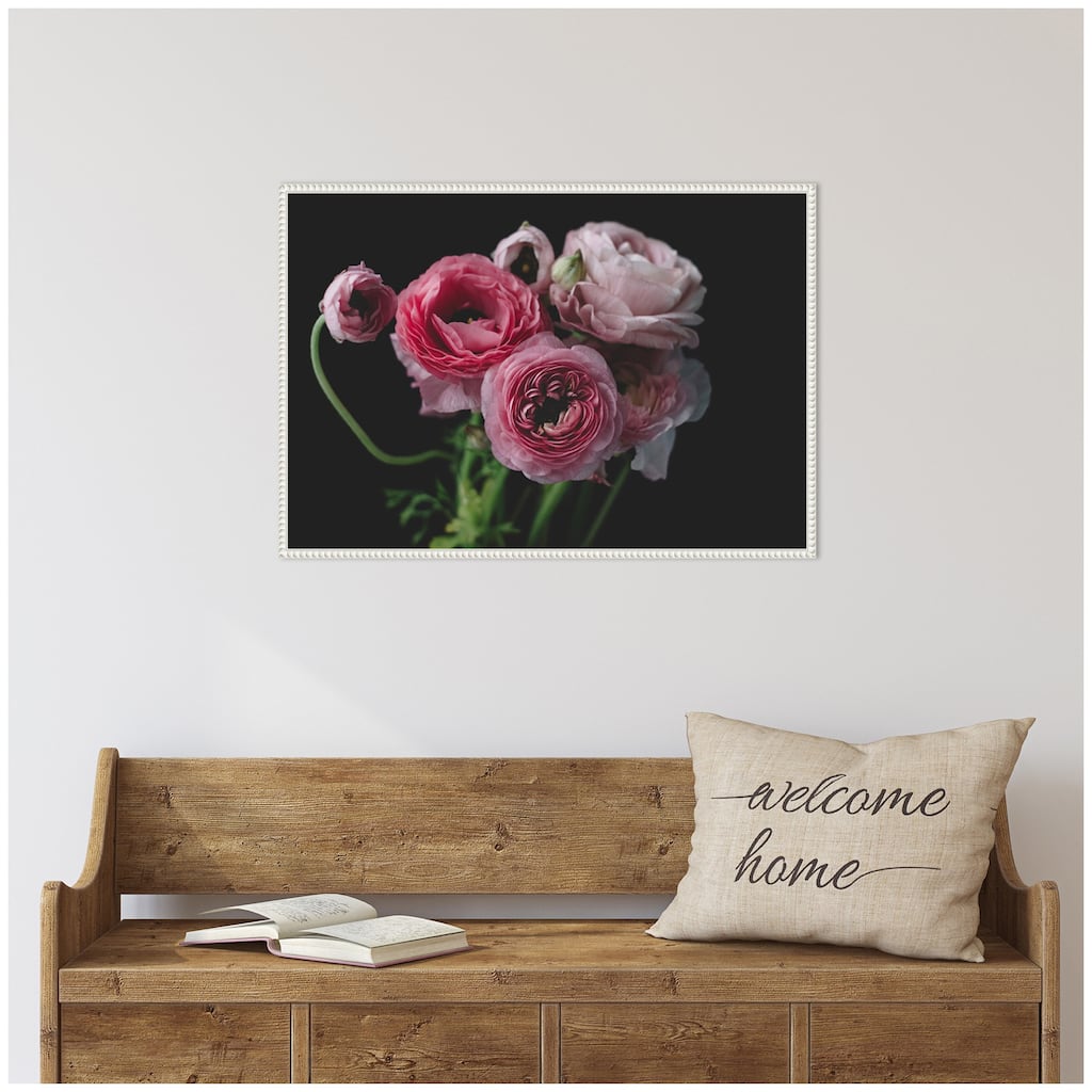 Kate and Laurel Sylvie Mood Dark Pink Ranunculus Flower Bouquet Framed Canvas by Kristy Campbell